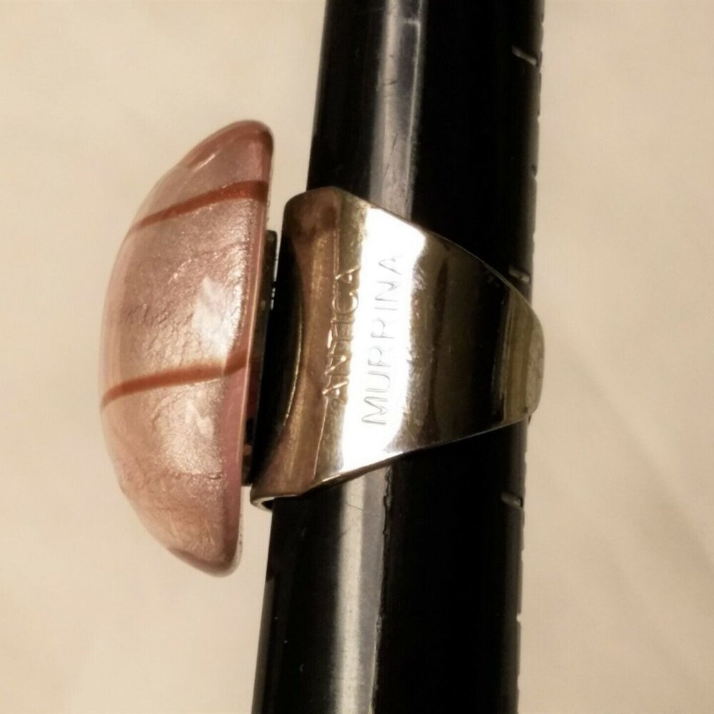 Antica Murrina Tone sz 7.5 Glass Gem Stone Ring Boho Gypsy Peach Pink Oval - Picture 4 of 8